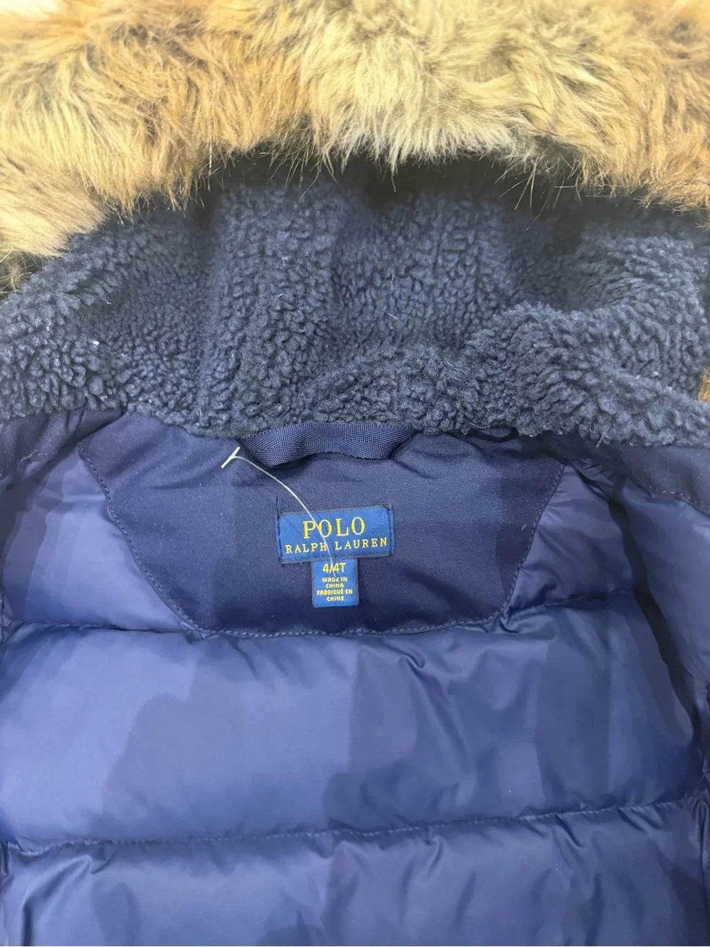 Polo by Ralph Lauren Navy Hooded Puffer Jacket with Faux Fur Trim